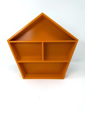 Orange Wall Shelf Trinket Display Organizer Geometric Hanging 10in